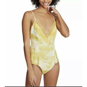 Free People Luella Printed Bodysuit Lace Trim